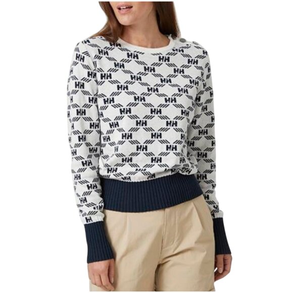 Helly Hansen Skagen Logo Sweater size XS white navy blue jacquard knit button - Picture 1 of 12
